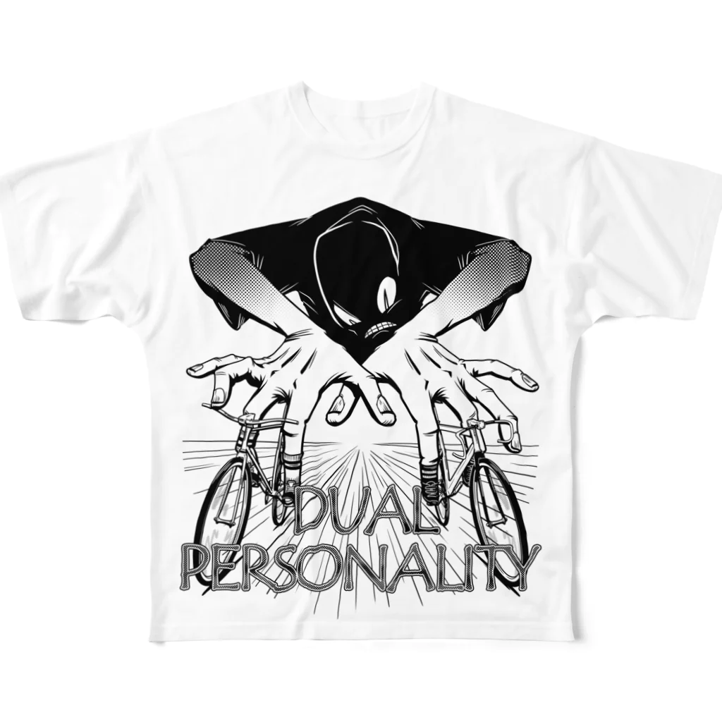 nidan-illustrationの"DUAL PERSONALITY"(B&W) #1 フルグラフィックTシャツ