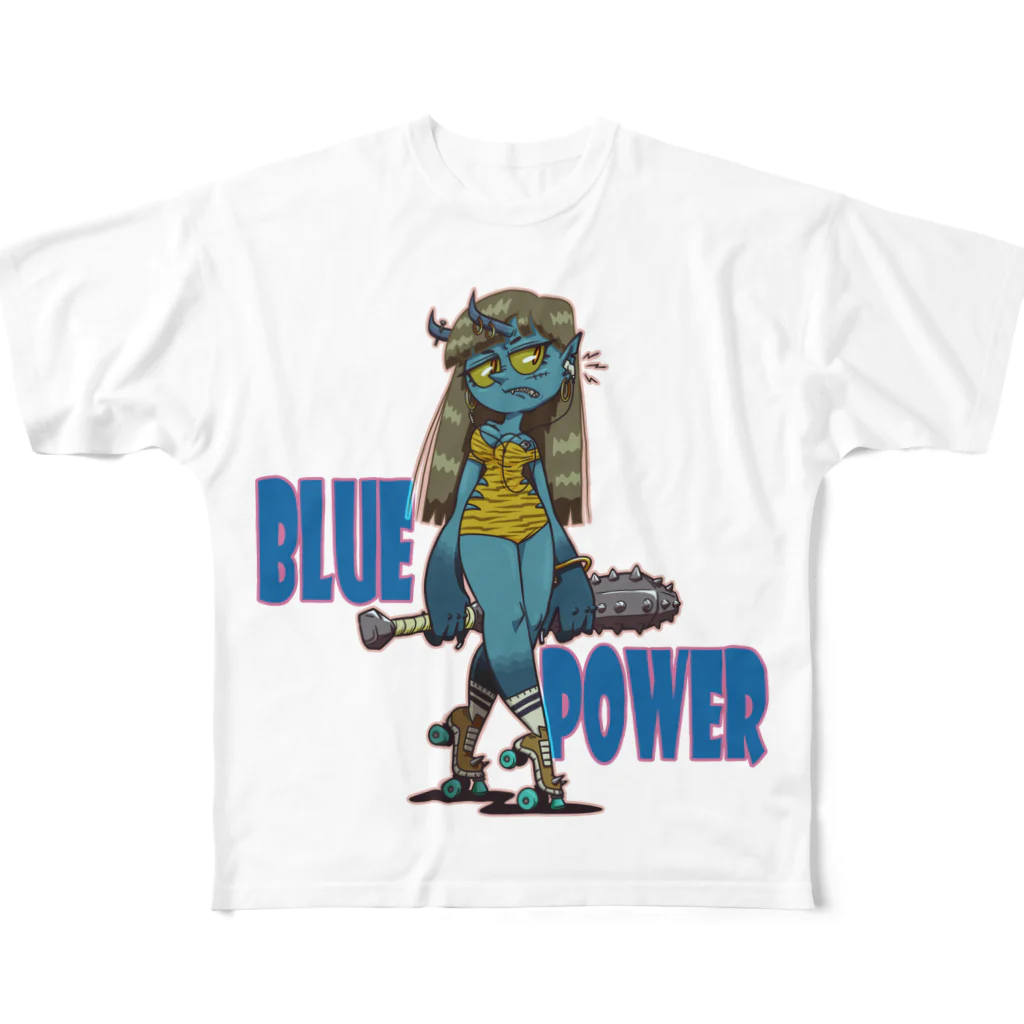 nidan-illustrationの“BLUE POWER” フルグラフィックTシャツ