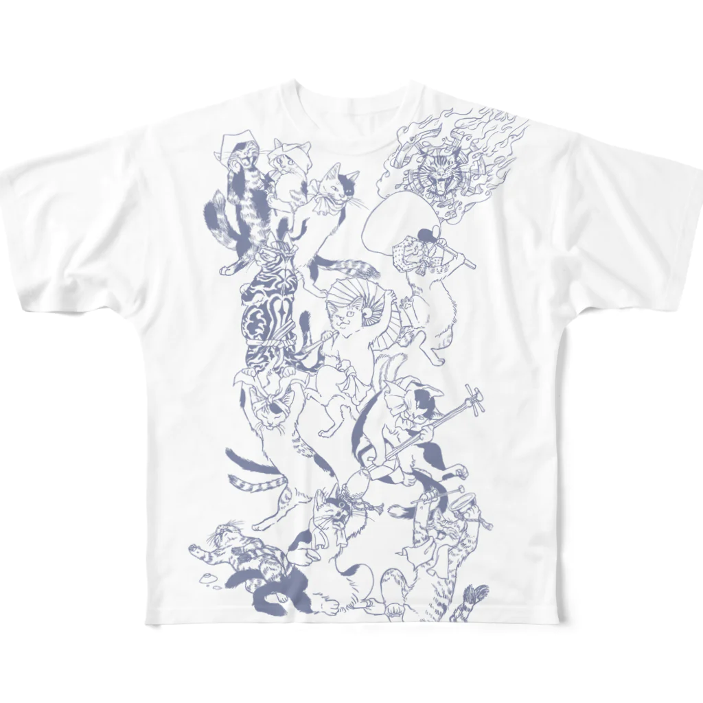 でんや　SUZURI店のねこまたT（B） All-Over Print T-Shirt