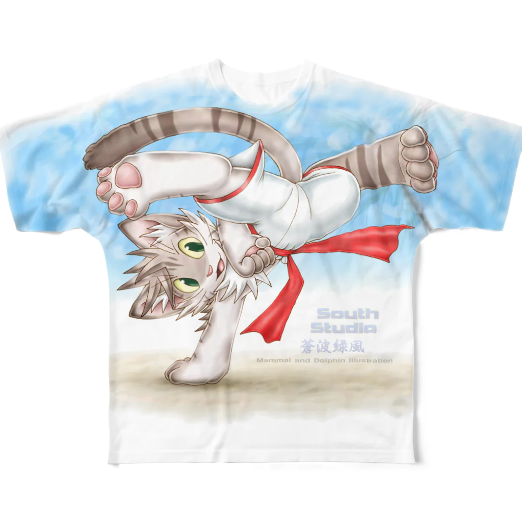 蒼波緑風のフルグラフィックTシャツ・両面（カポエイラ使いの猫） フルグラフィックTシャツ