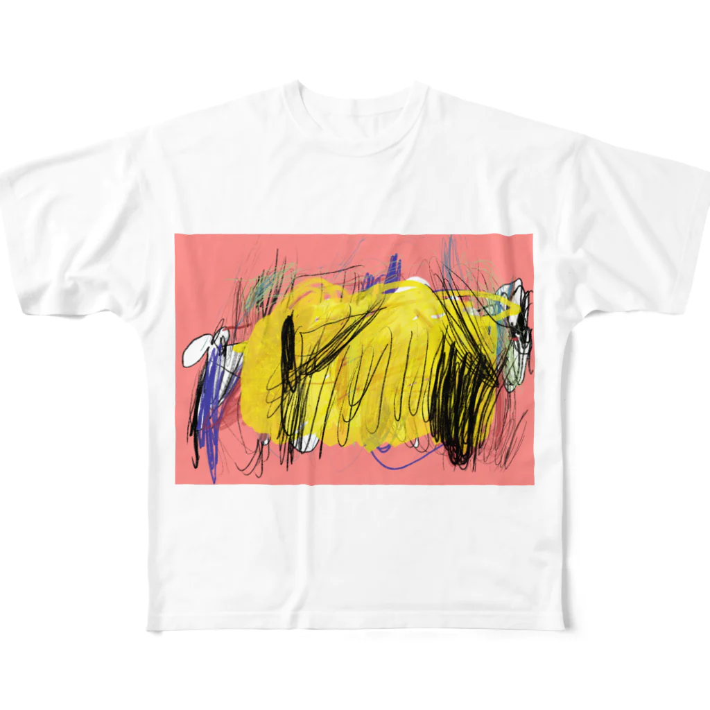 MOMOMOのピンク犬 フルグラフィックTシャツ
