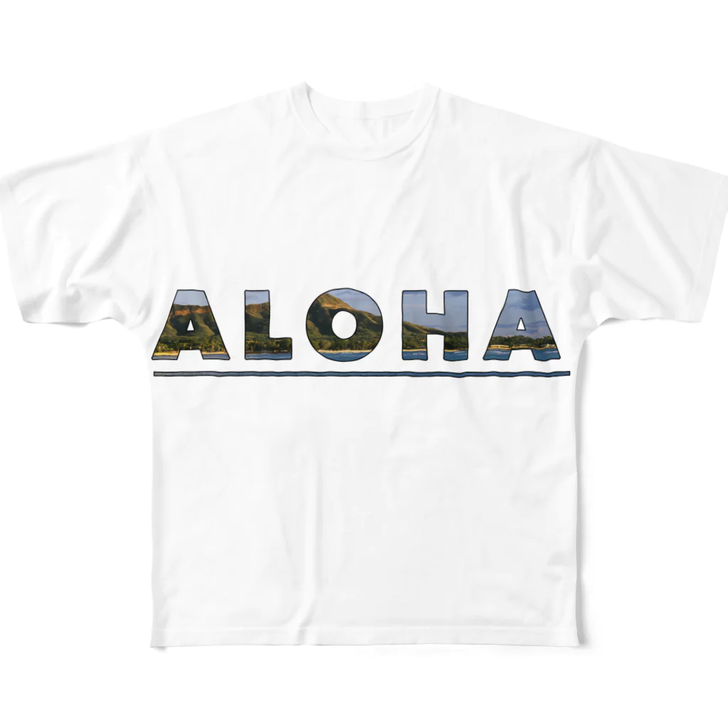 Monokomono+のALOHA - ダイアモンドヘッド フルグラフィックTシャツ