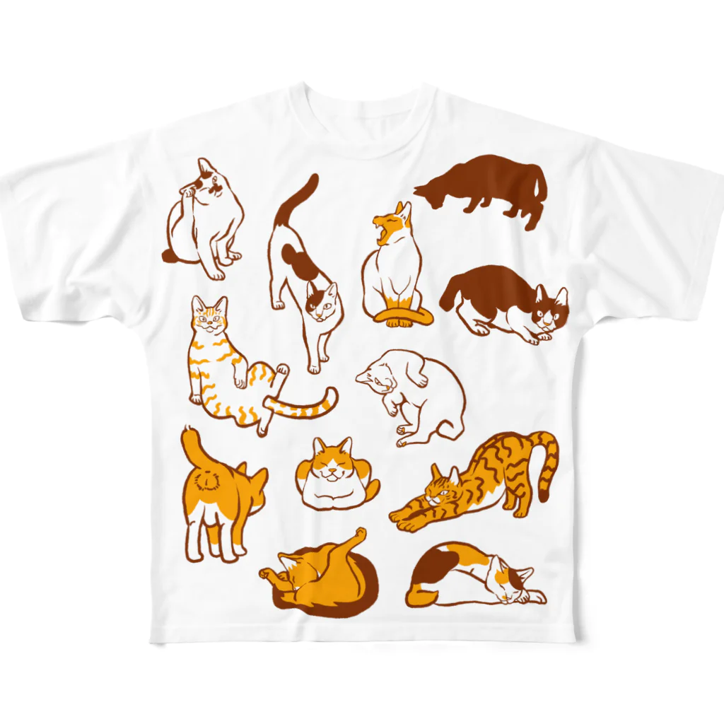 でんや　SUZURI店の雲猫 フルグラフィックTシャツ