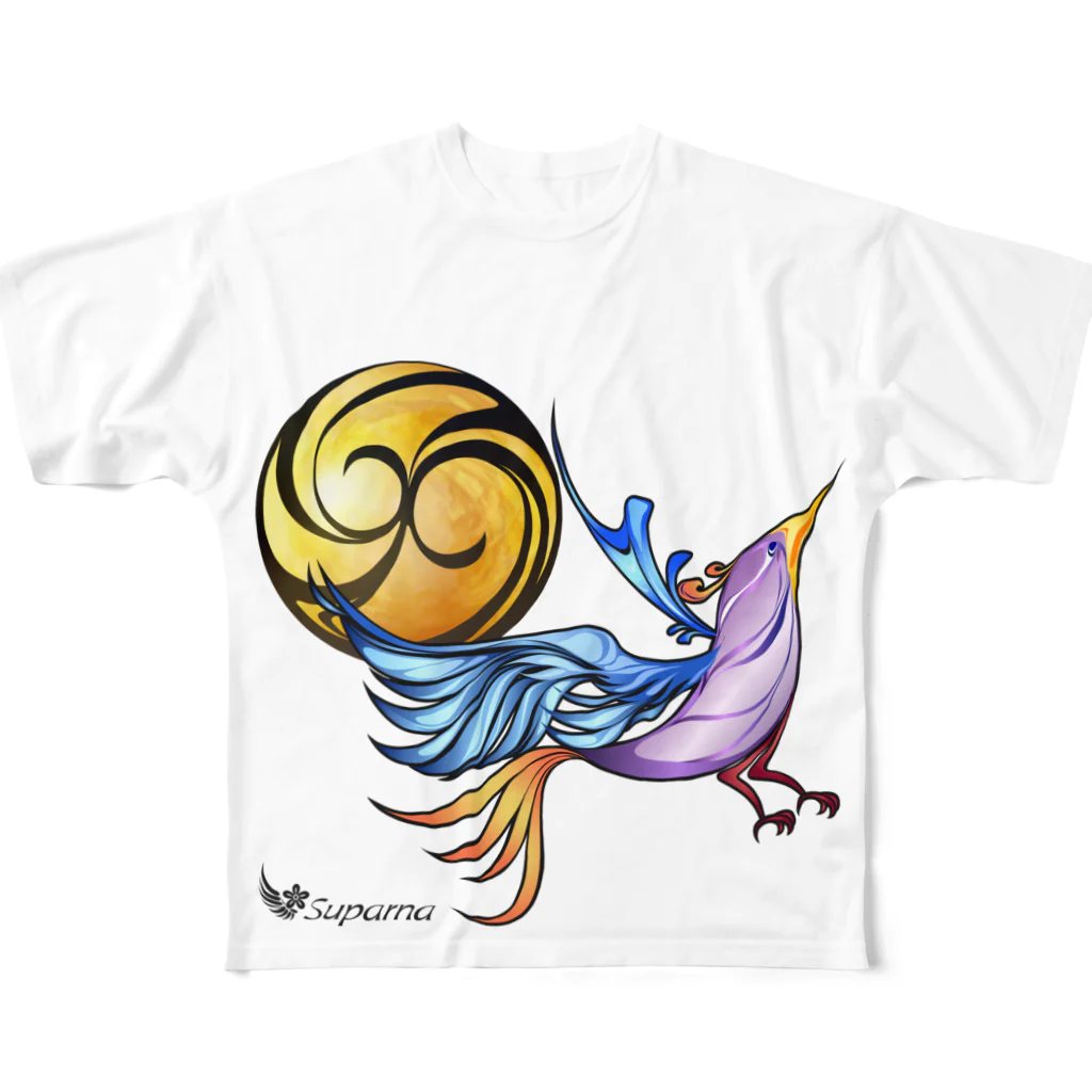 suparnaの月と鳥 フルグラフィックTシャツ