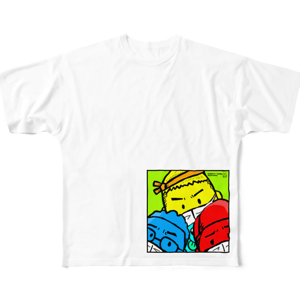 TOMMY★☆ZAWA　ILLUSTRATIONのきんきゅう。じたい。せんげん。 All-Over Print T-Shirt