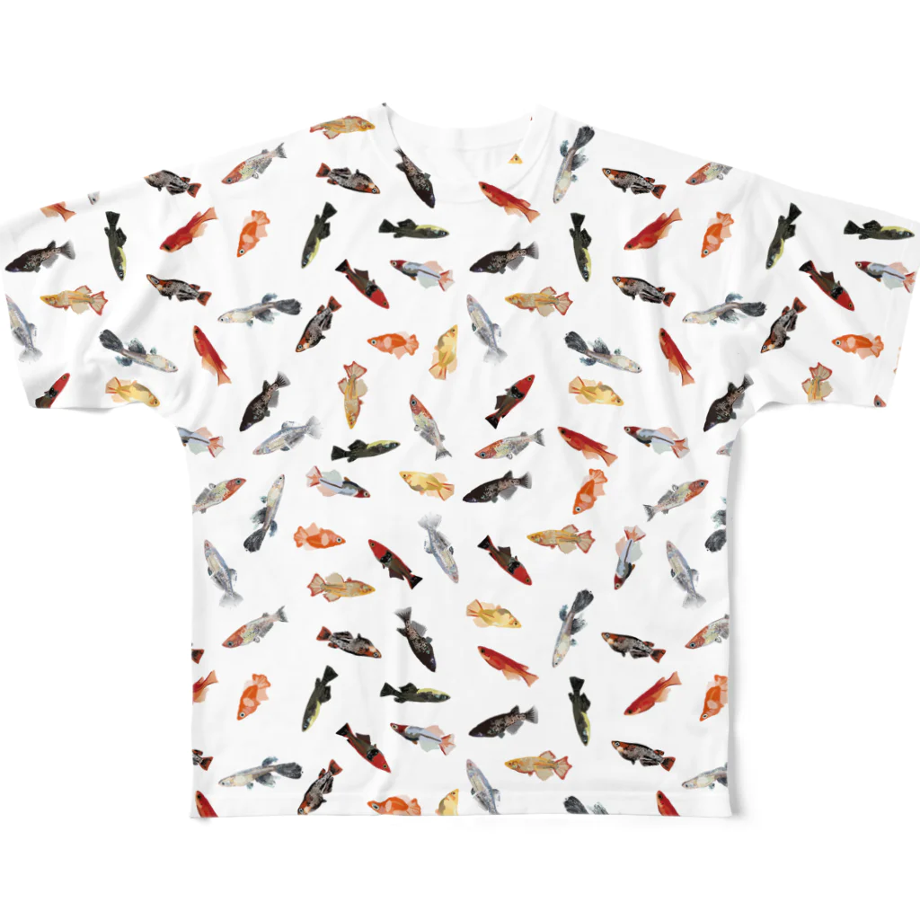 HIRAMATAのめだかまみれフルグラフィック All-Over Print T-Shirt