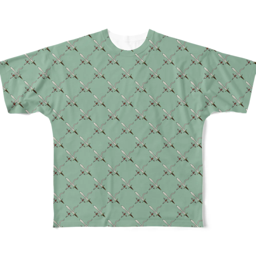 38　サンパチの剣カッチン【ひし形】　ブルーグレー All-Over Print T-Shirt