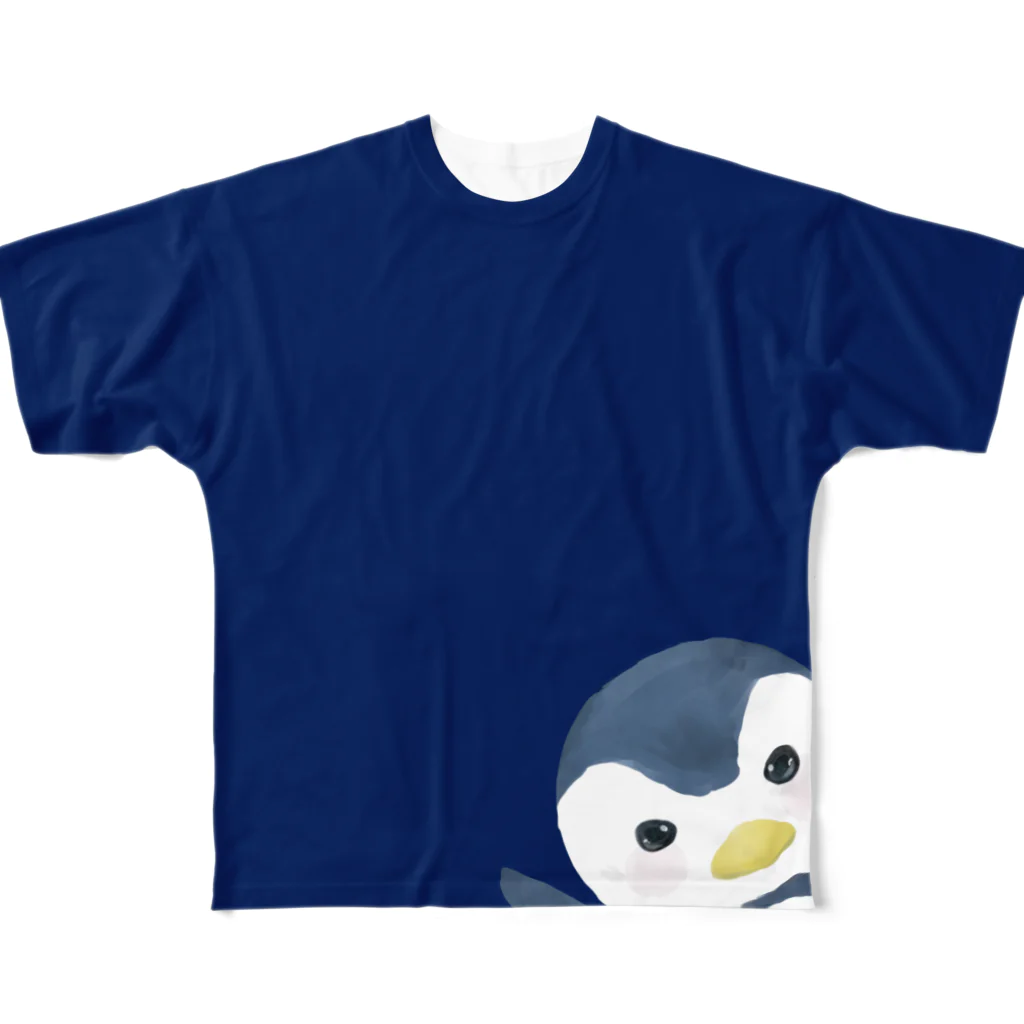 396ONLINESHOPのペンギンぴょこ(青地) フルグラフィックTシャツ