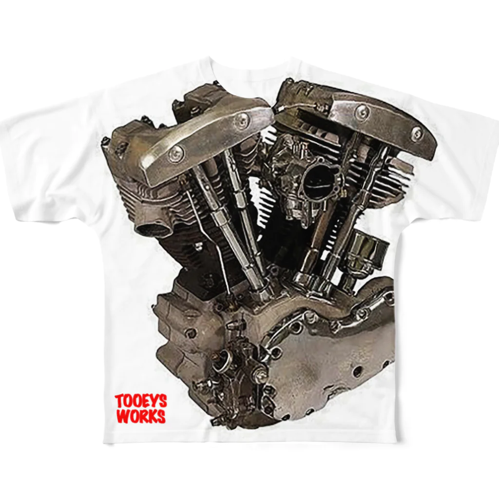 TOOEYS WORKSのショベルヘッドエンジンTシャツ All-Over Print T-Shirt