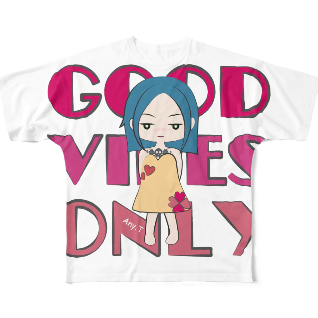 松や SUZURI店のGOOD VIBES ONLY フルグラフィックTシャツ