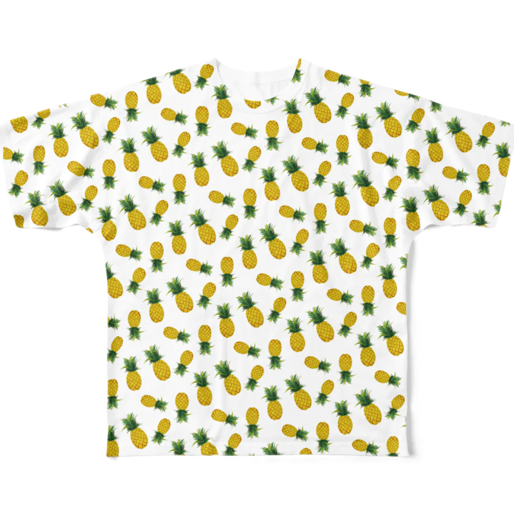 北隣館カフェグリーンのパイナップルがいっぱいTシャツ All-Over Print T-Shirt