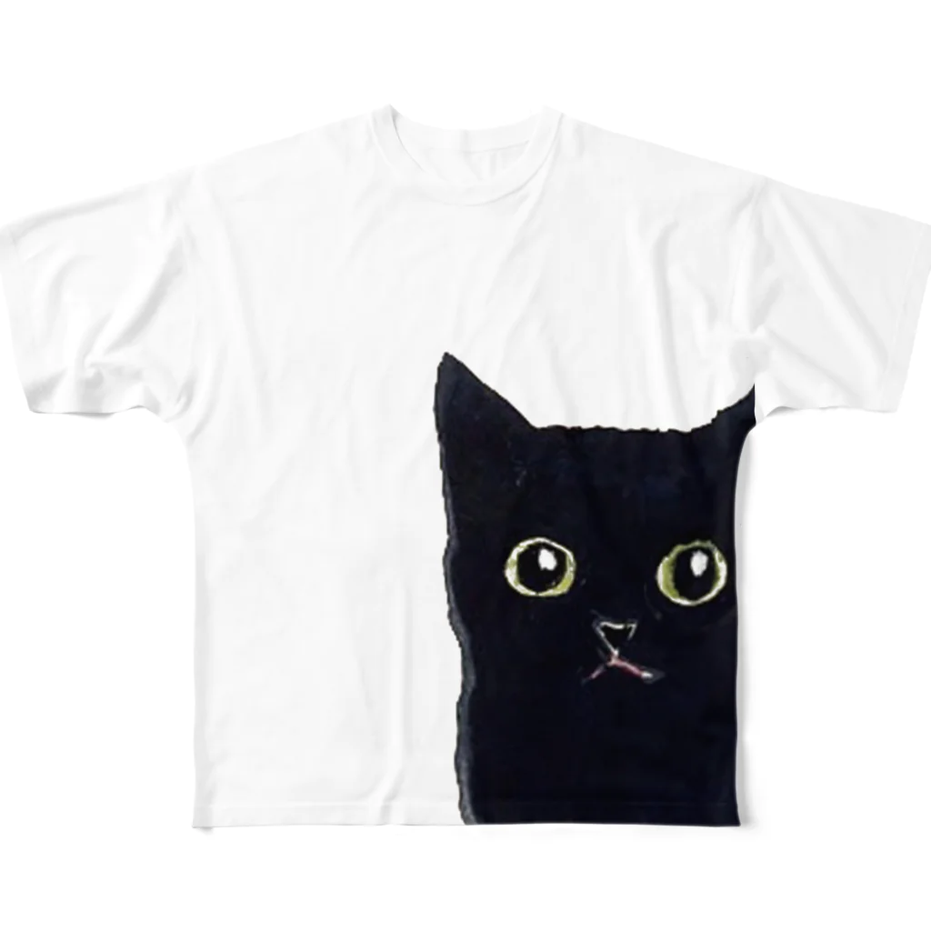 WAMI ARTの窓の黒猫 フルグラフィックTシャツ