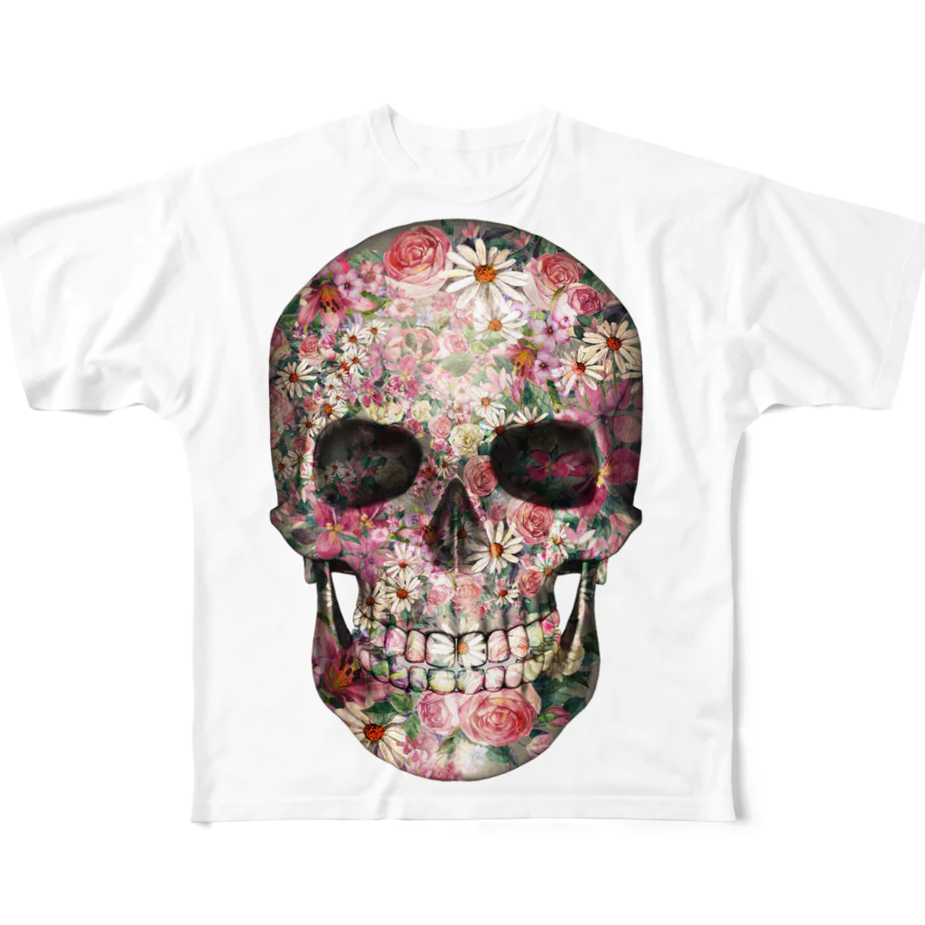 Darkness and individualityのFlower Skull フルグラフィックTシャツ