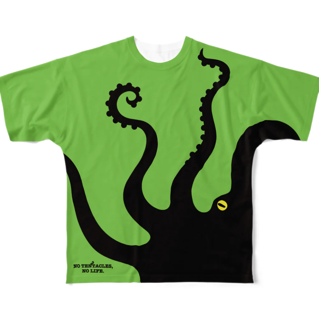 oba:obaのNO TENTACLE, NO LIFE. フルグラフィックTシャツ