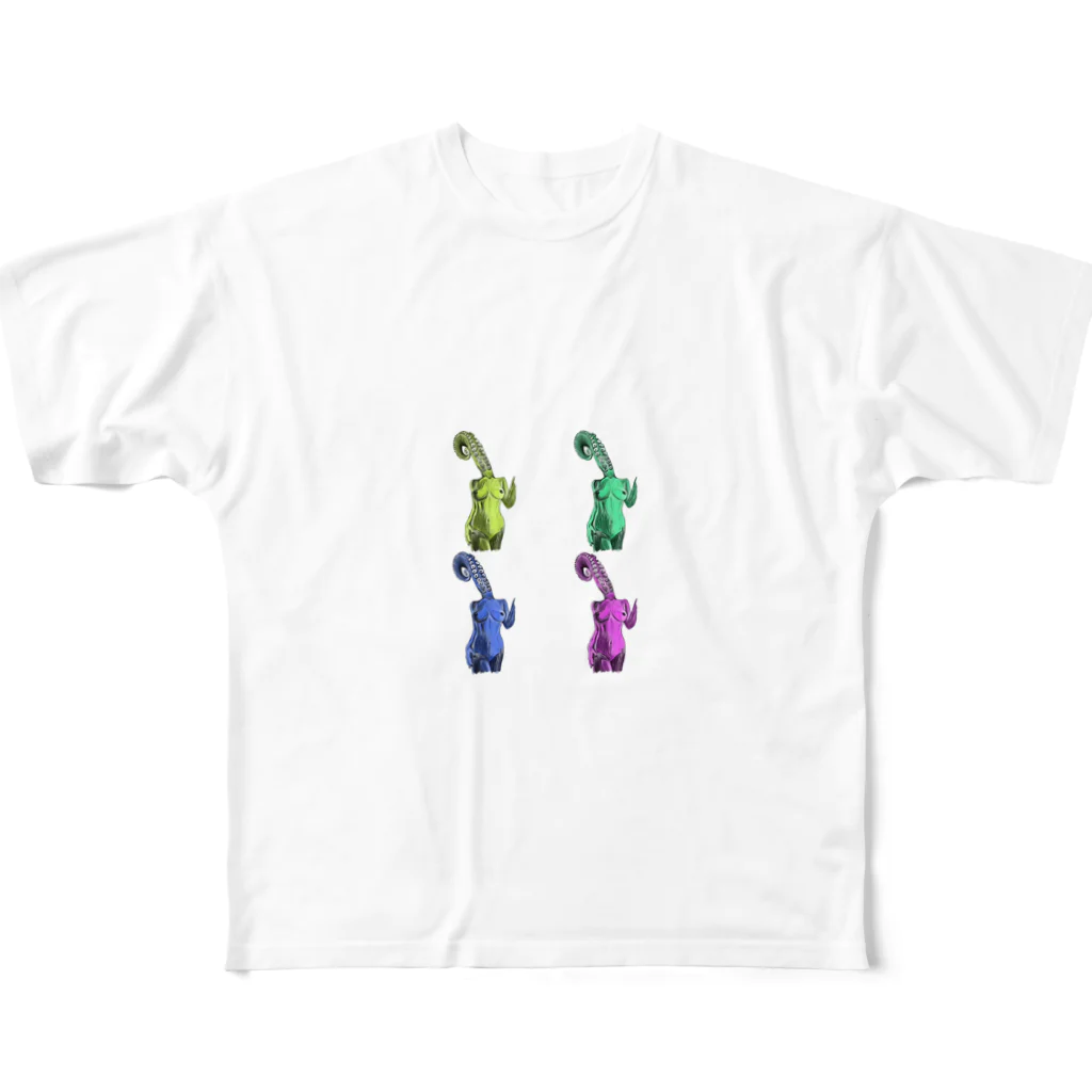 絵を描くのタコ人間改です フルグラフィックTシャツ