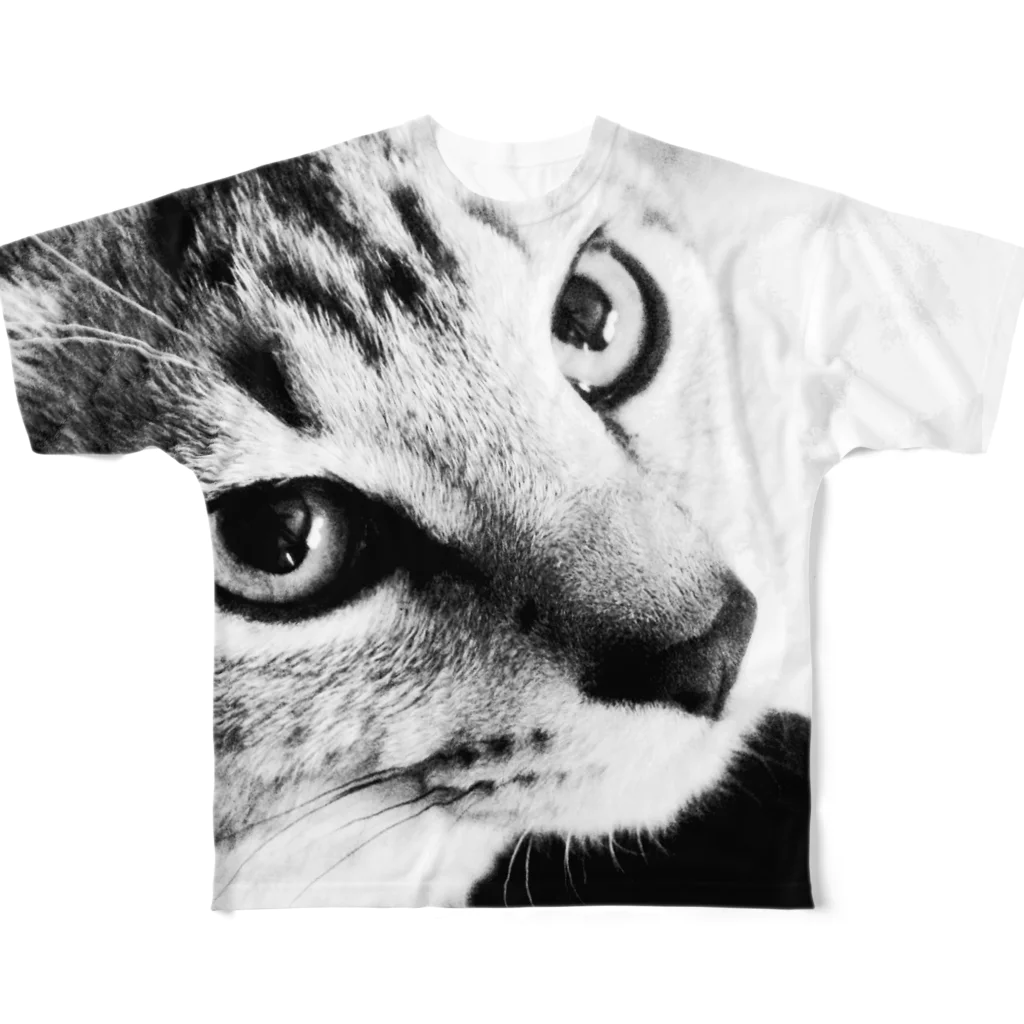 Neko-Shika-KatanのHandsome silver tabby cat  All-Over Print T-Shirt