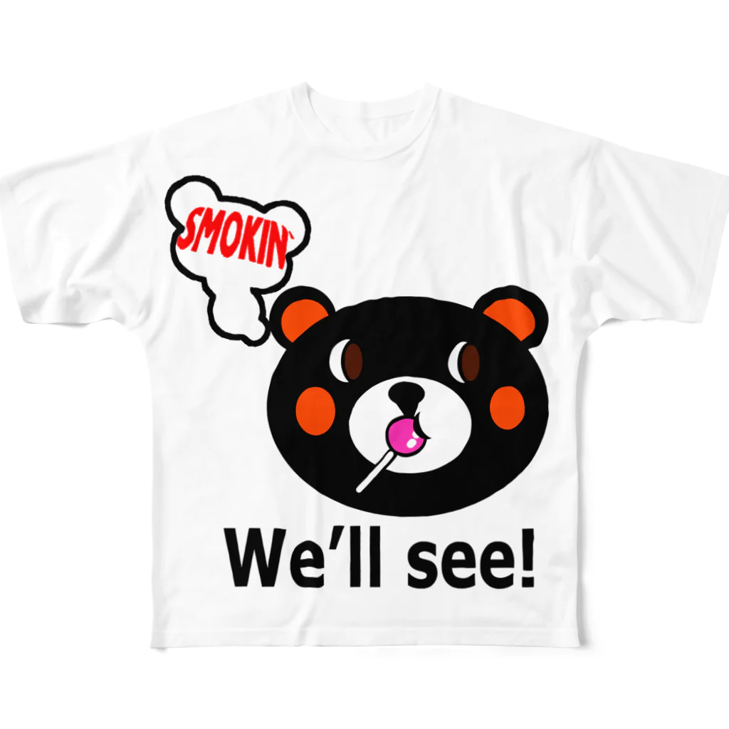 オリジナルデザインTシャツ　SMOKIN'のモクモックマ飴ちゃんフェイス 黒 All-Over Print T-Shirt