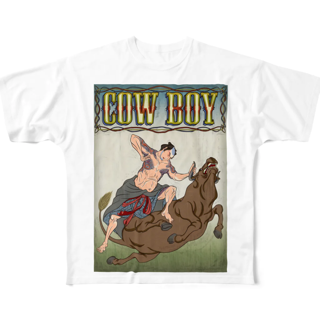 nidan-illustrationの"cow boy"(武者絵) #1 フルグラフィックTシャツ
