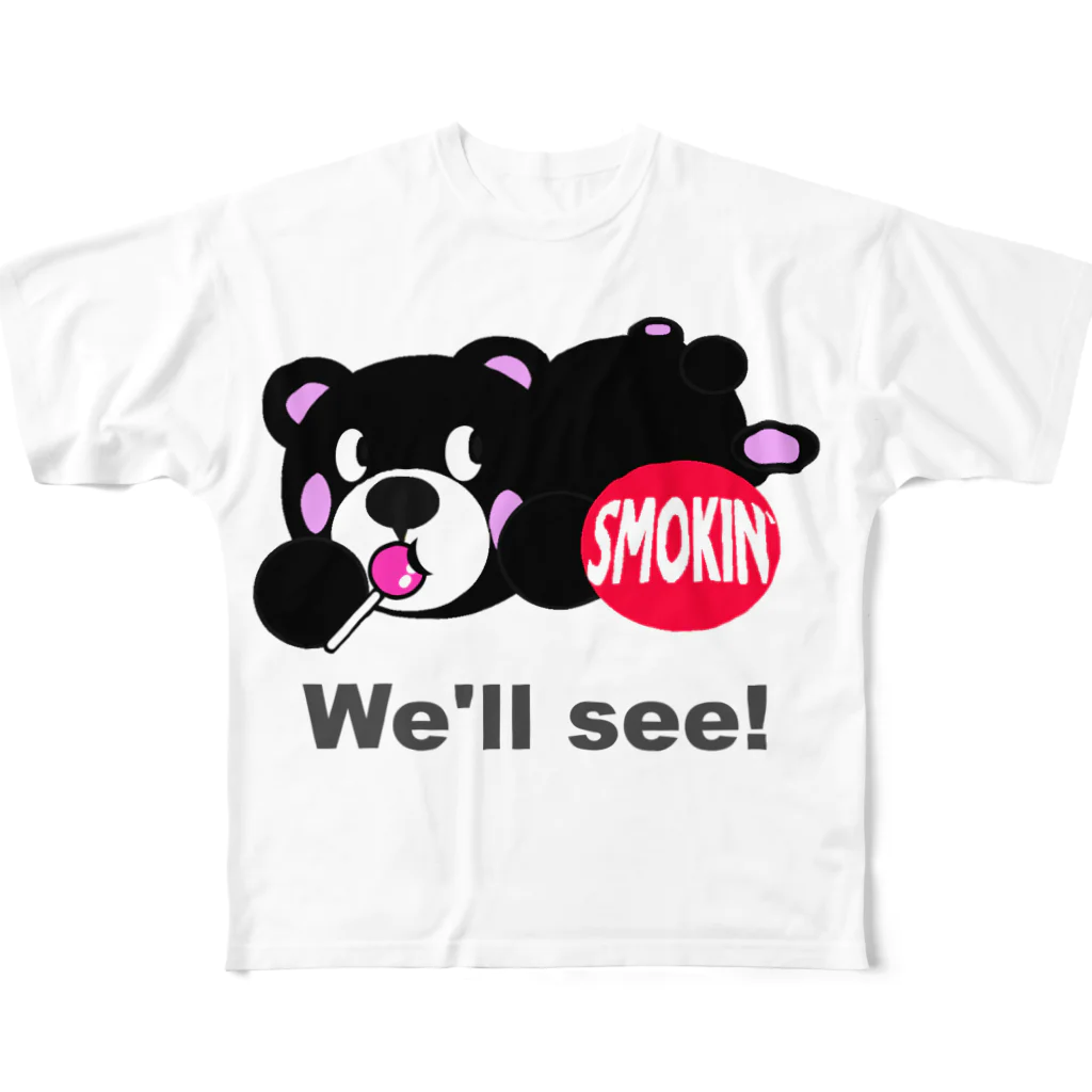 オリジナルデザインTシャツ　SMOKIN'のうつぶせモクモックマB 黒 All-Over Print T-Shirt