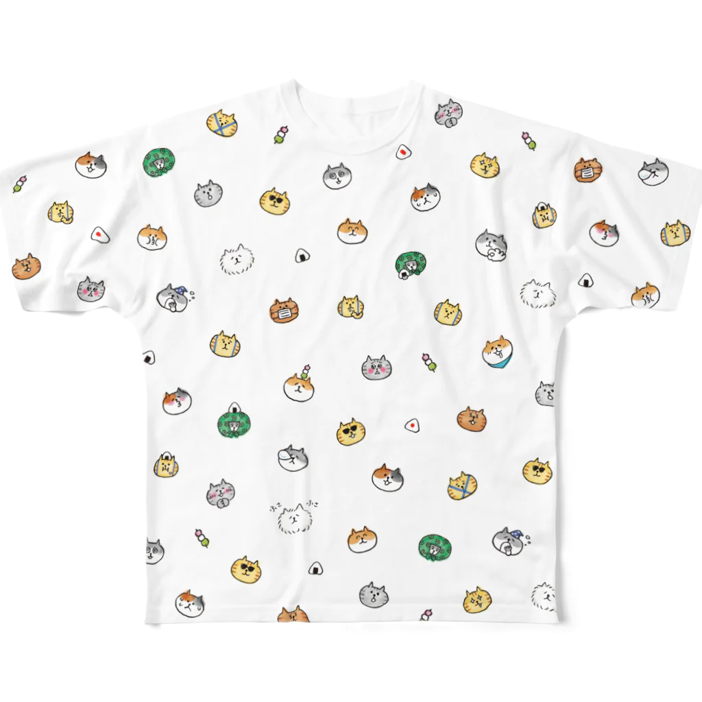 ごろごろにゃんすけの全員集合 All-Over Print T-Shirt