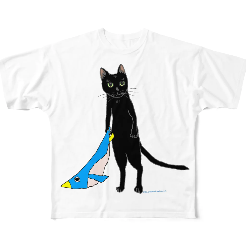 イケニャン黒猫オレオくんのぺんぎんは友達猫 All-Over Print T-Shirt