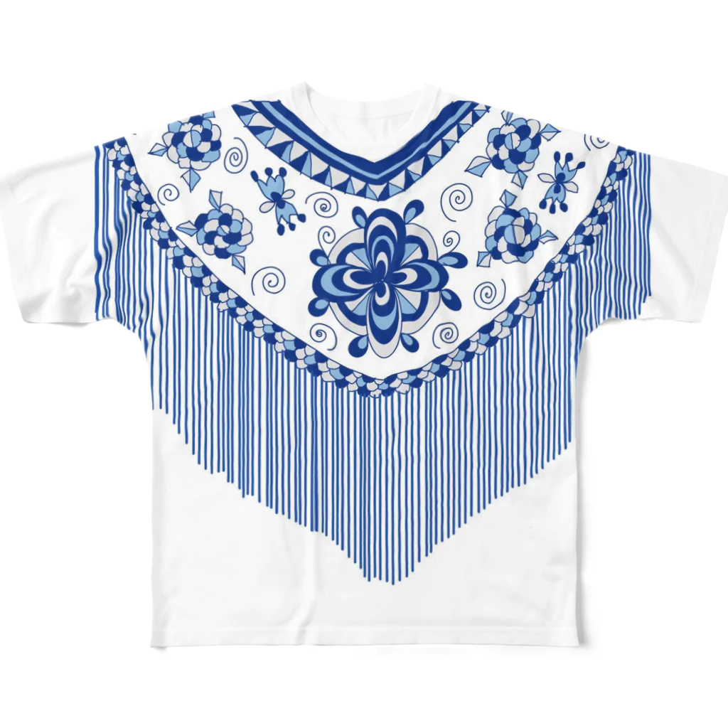 Flamenco Verano Tiendaのフラメンコ　ベラーノ　ブルーシージョとドット フルグラフィックTシャツ