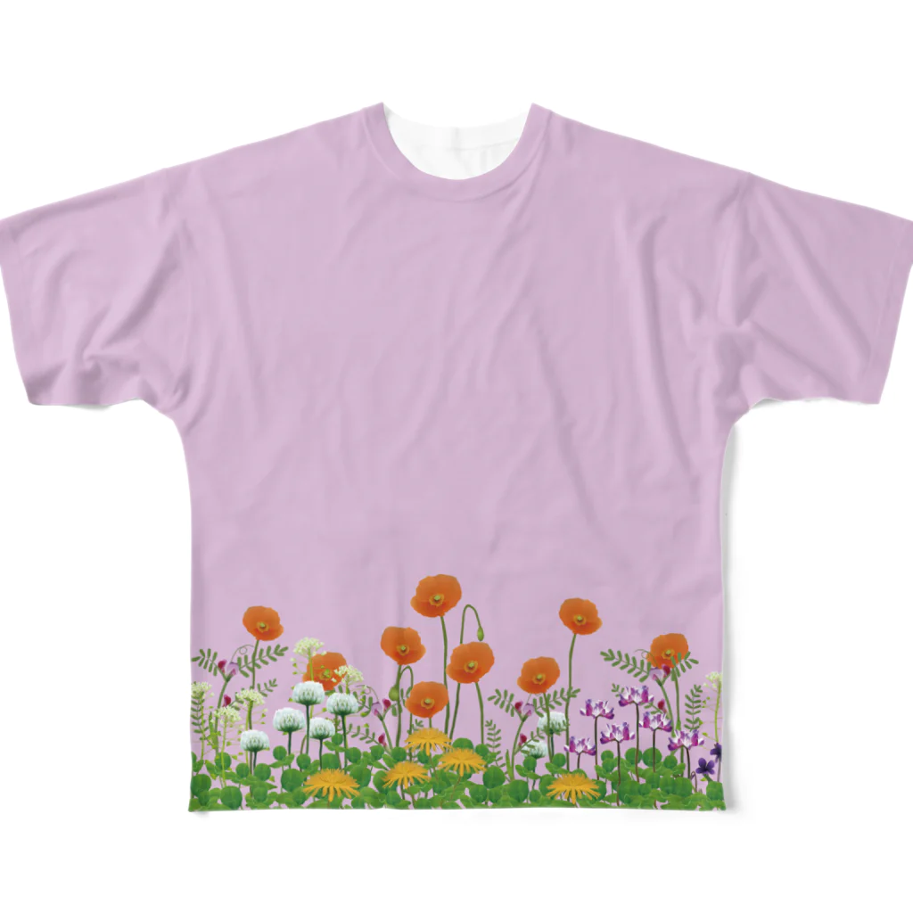 Drecome_Designの野の花 春2 フルグラフィックTシャツ