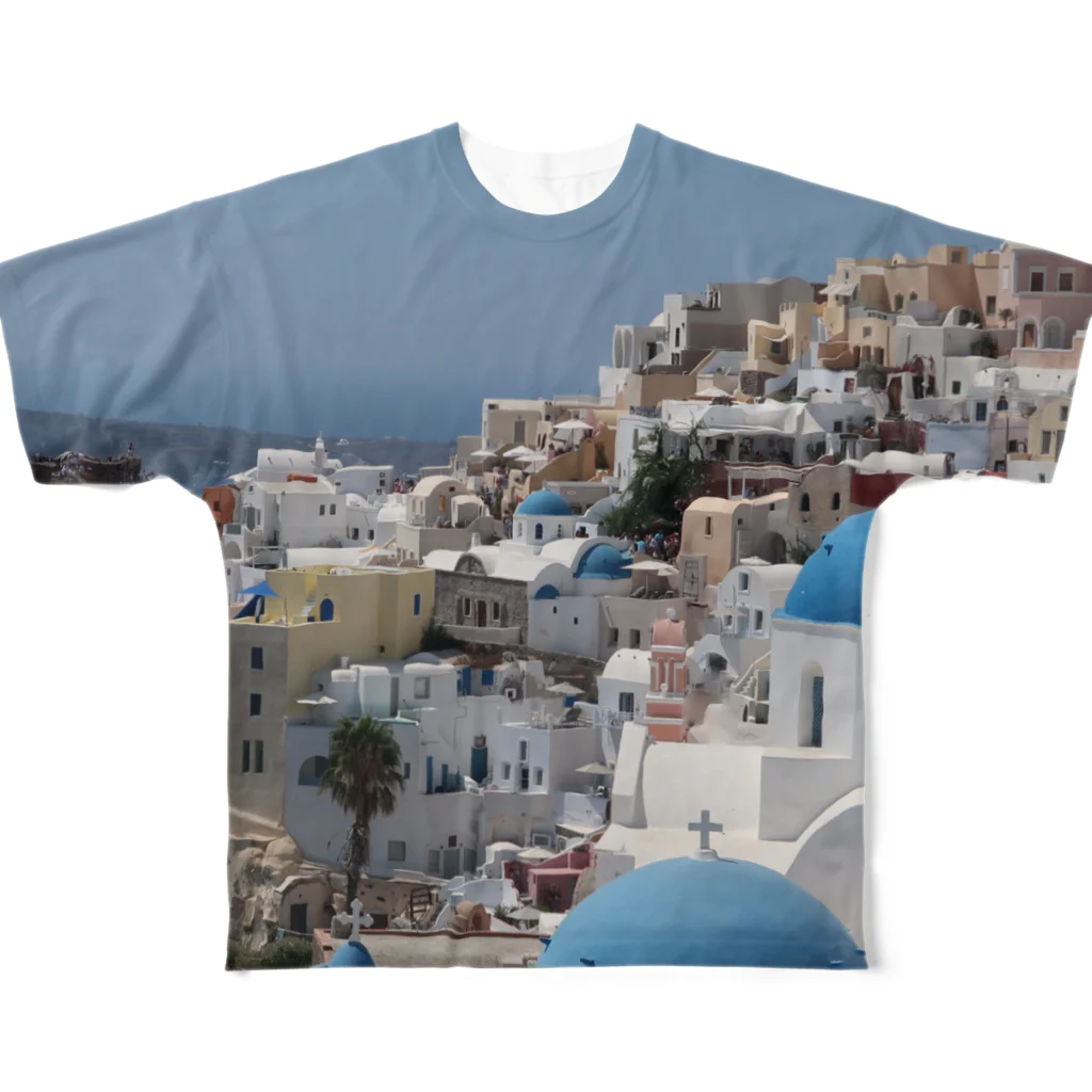 旅好きアルパカの【世界一周旅】ギリシャ　サントリーニ島の景色 All-Over Print T-Shirt