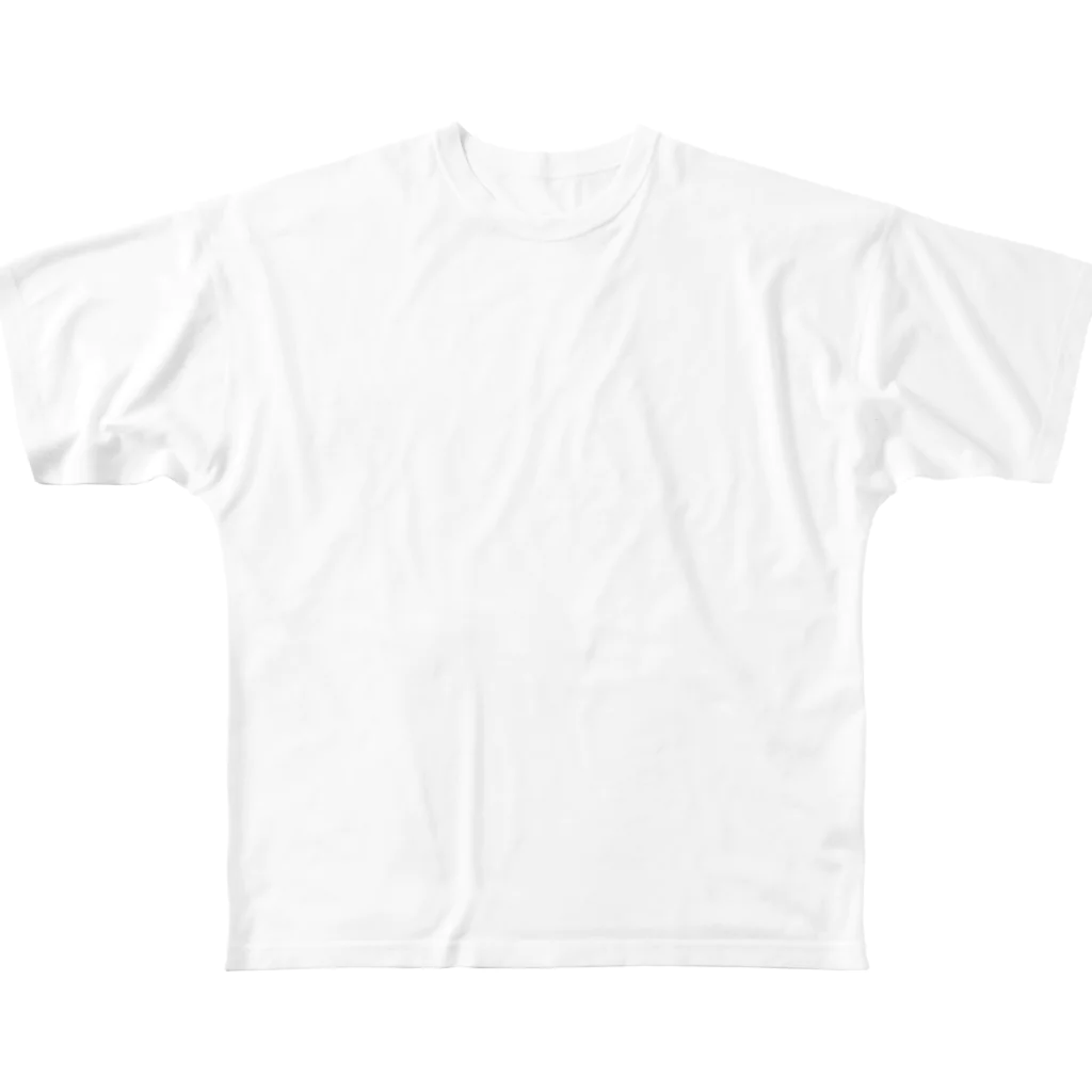 LalaHangeulの風に吹かれるイワトビペンギンさん(文字ありバージョン) バックプリント All-Over Print T-Shirt