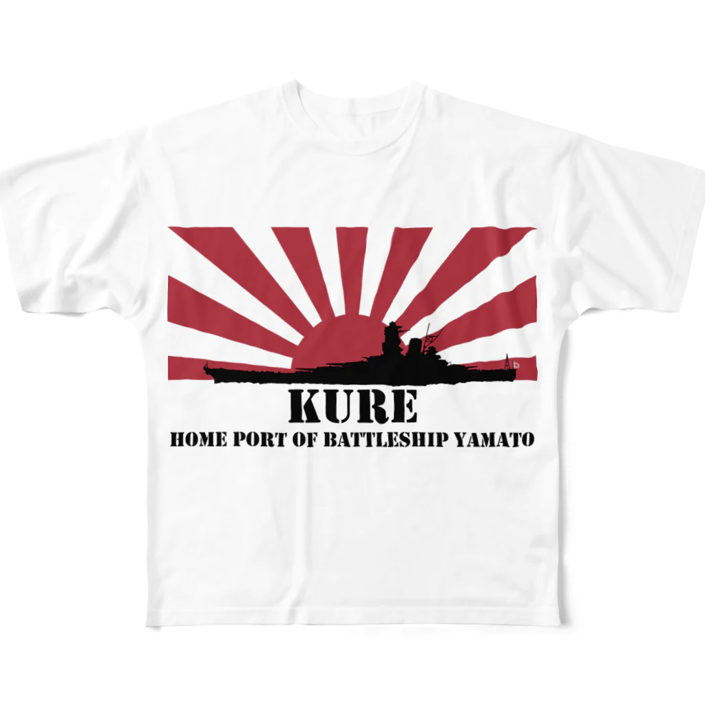 MrKShirtsの呉市：戦艦大和の母港（黒） フルグラフィックTシャツ