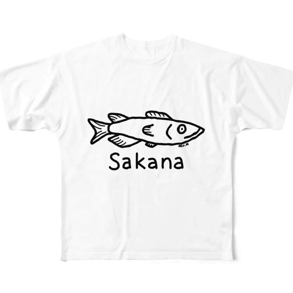 MrKShirtsのSakana (魚) 黒デザイン フルグラフィックTシャツ