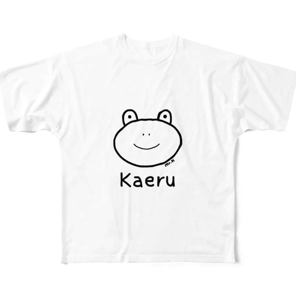 MrKShirtsのKaeru (カエル) 黒デザイン フルグラフィックTシャツ