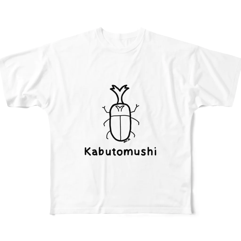 MrKShirtsのKabutomushi (カブトムシ) 黒デザイン フルグラフィックTシャツ