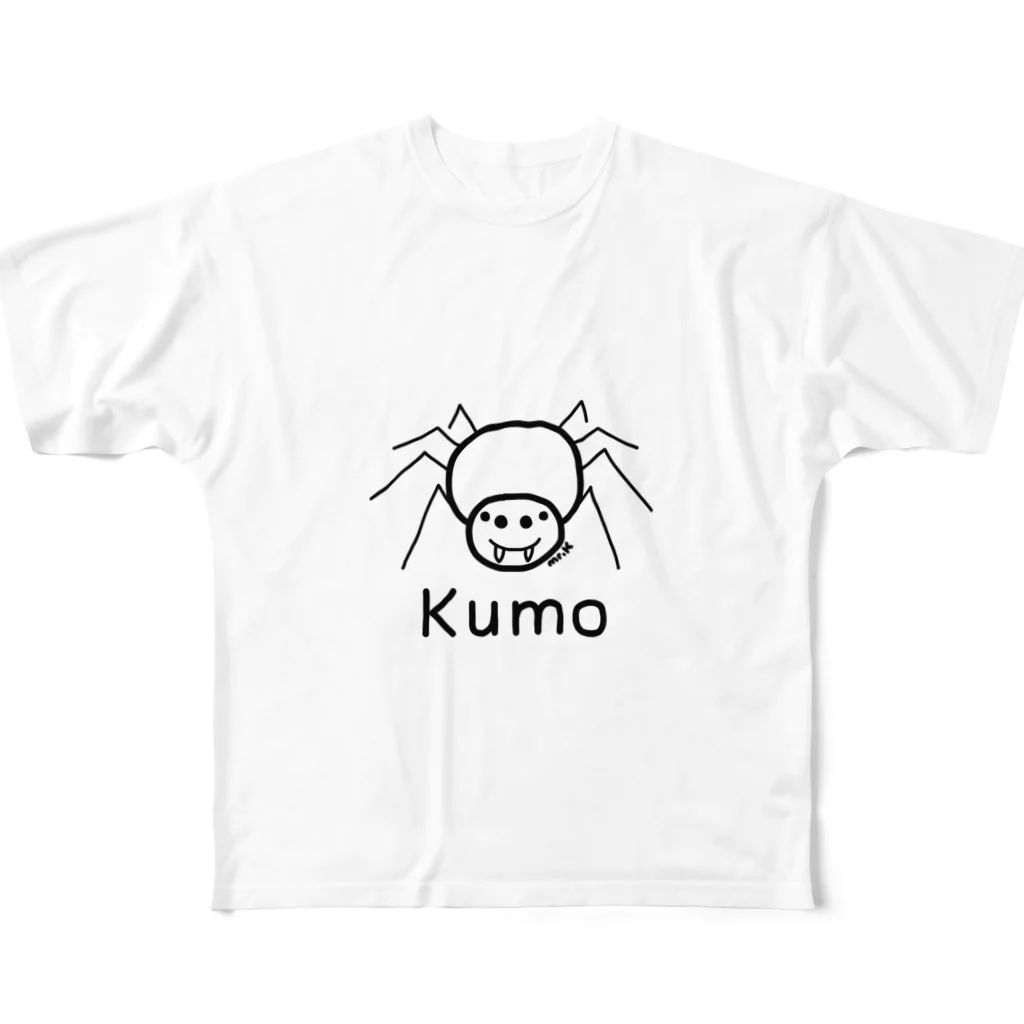 MrKShirtsのKumo (クモ) 黒デザイン フルグラフィックTシャツ