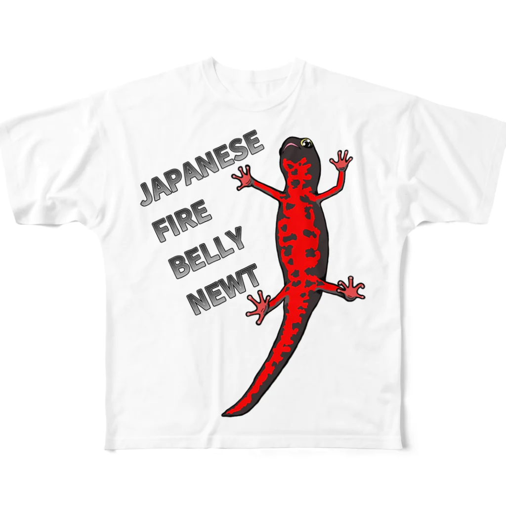 LalaHangeulのJAPANESE FIRE BELLY NEWT (アカハライモリ)　 All-Over Print T-Shirt