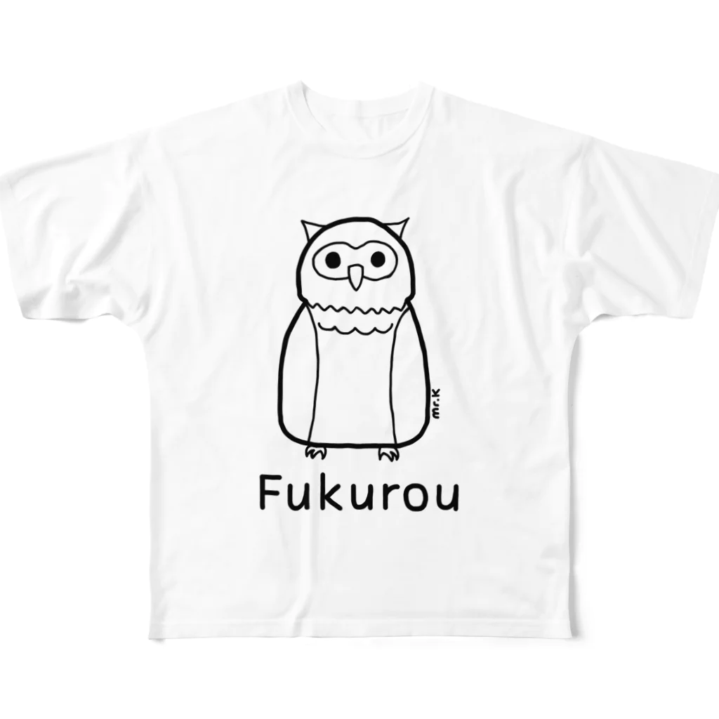 MrKShirtsのFukurou (フクロウ) 黒デザイン フルグラフィックTシャツ