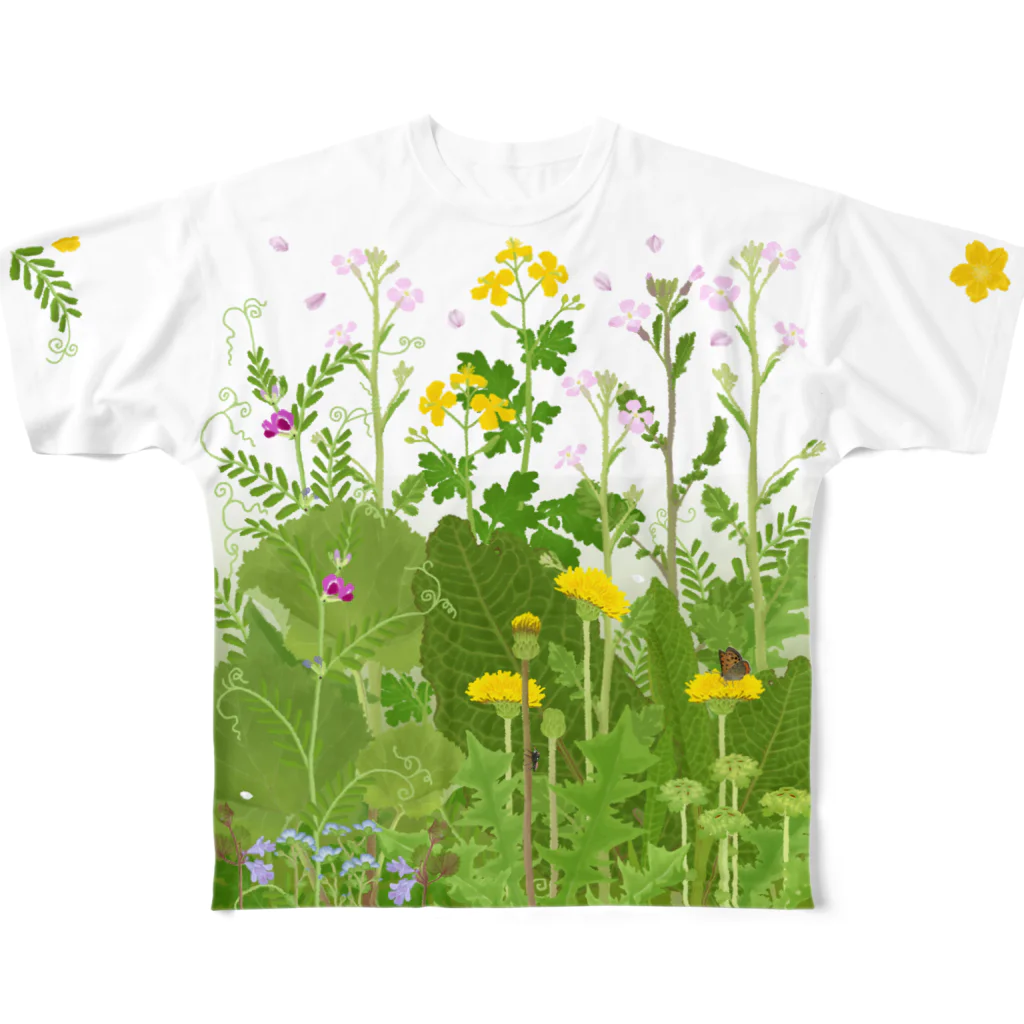 雁花工房（寄付アイテム販売中です）の「Lサイズ専用」春の野原 フルグラフィックTシャツ