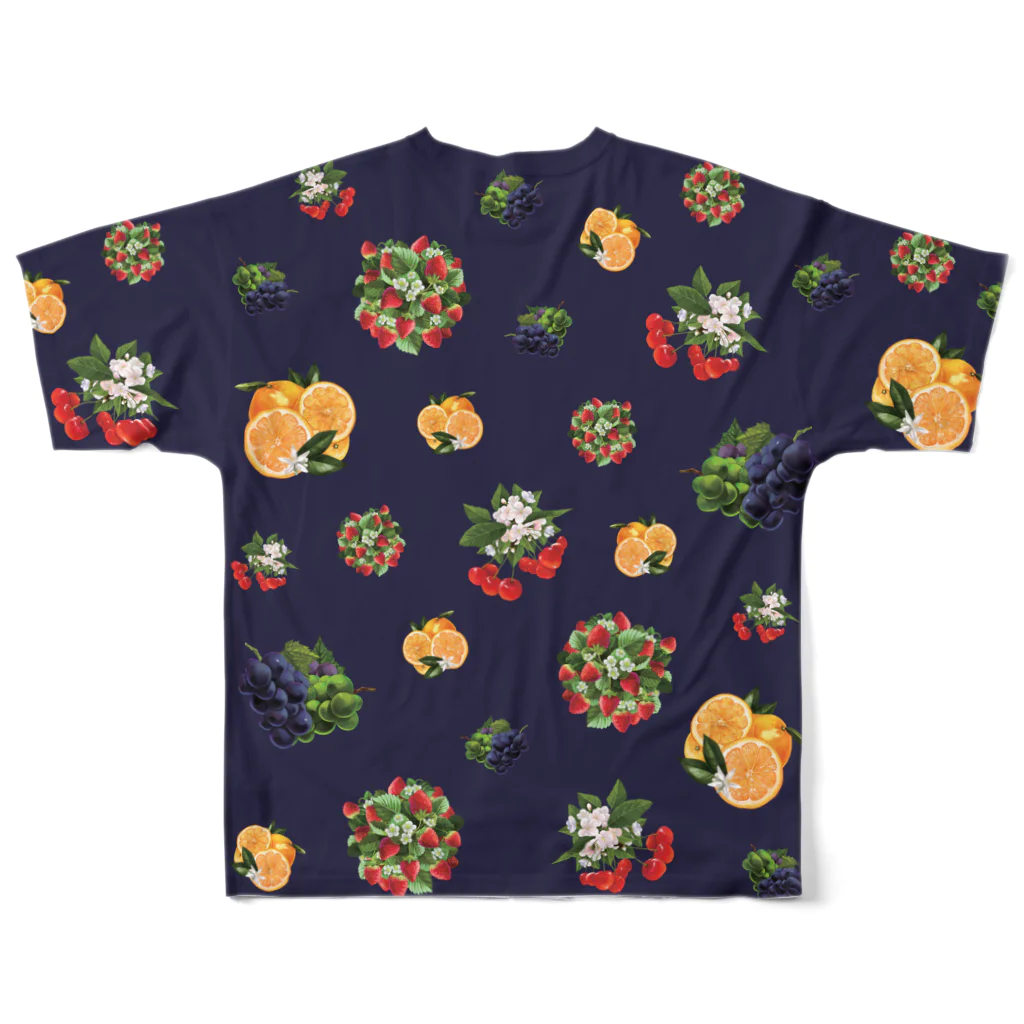 カワウソとフルーツのフルーツセットB（ネイビー） フルグラフィックTシャツの背面