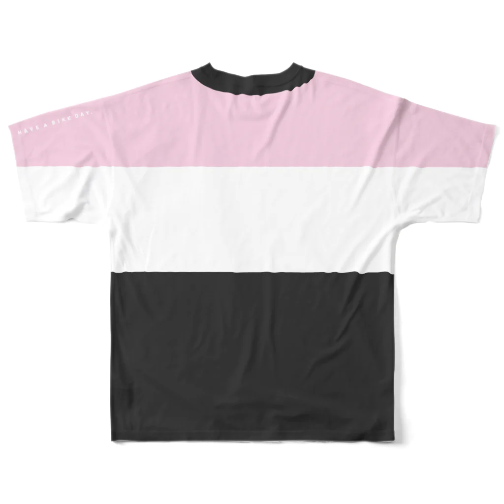HAVE A BIKE DAY. ＠ SUZURIのHABDmoto(pink/gray) All-Over Print T-Shirt :back