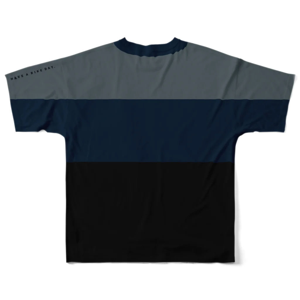 HAVE A BIKE DAY. ＠ SUZURIのHABDmoto(gray/navy) All-Over Print T-Shirt :back