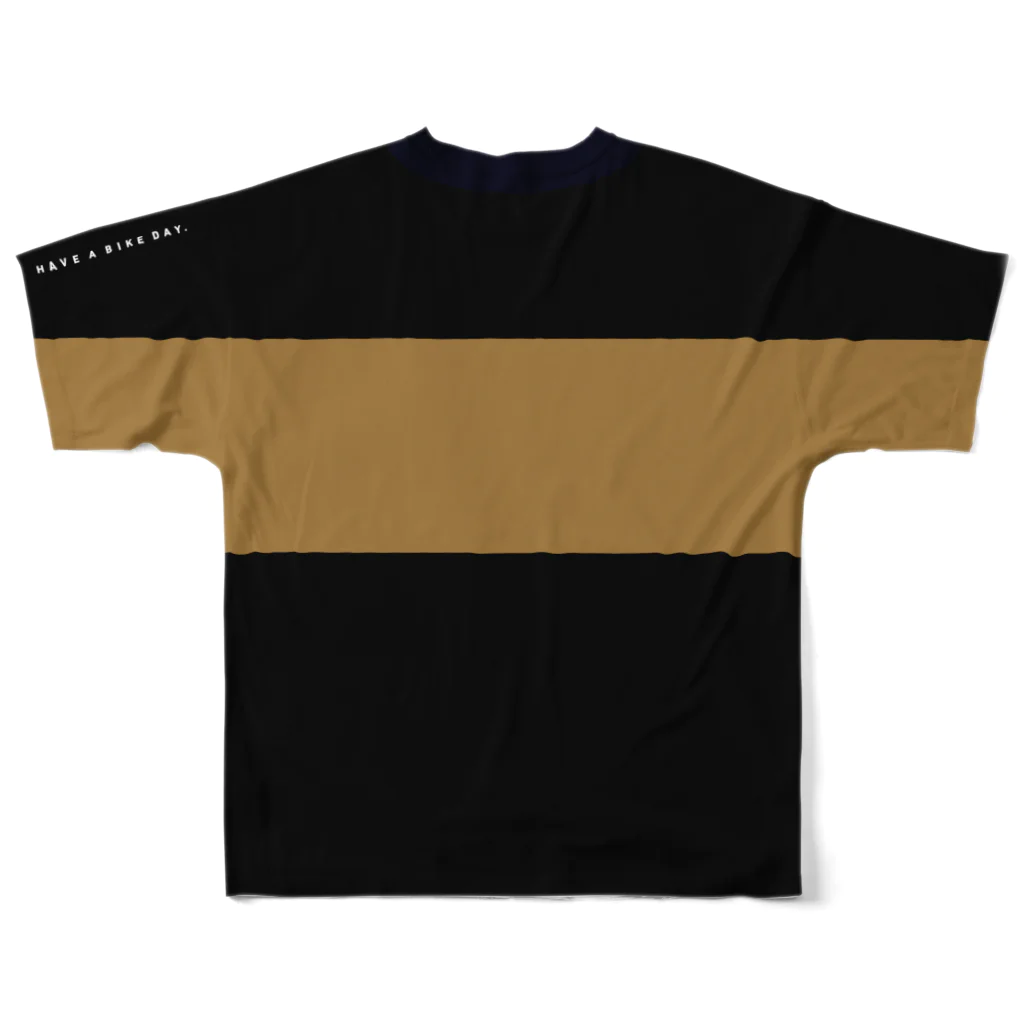 HAVE A BIKE DAY. ＠ SUZURIのHABDmoto(black/camel) All-Over Print T-Shirt :back