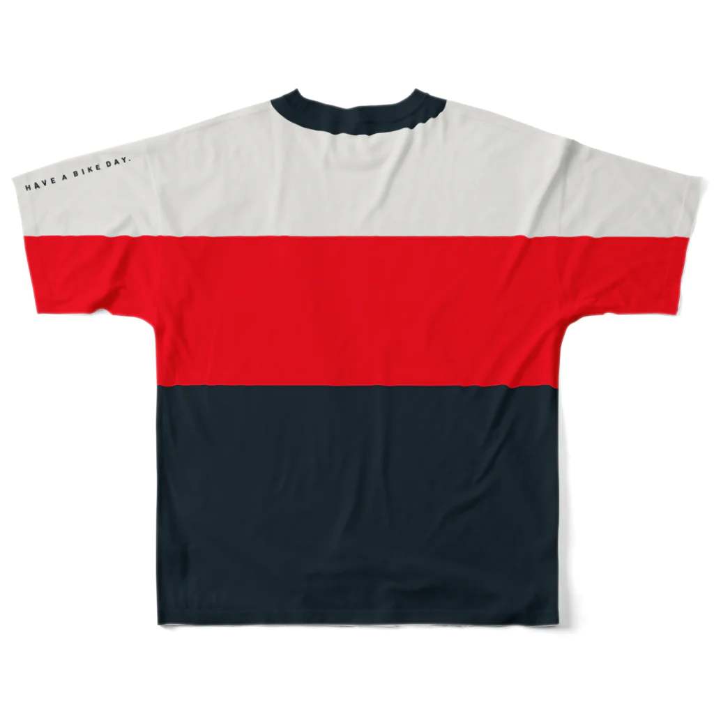 HAVE A BIKE DAY. ＠ SUZURIのHABDmoto(red/navy) All-Over Print T-Shirt :back