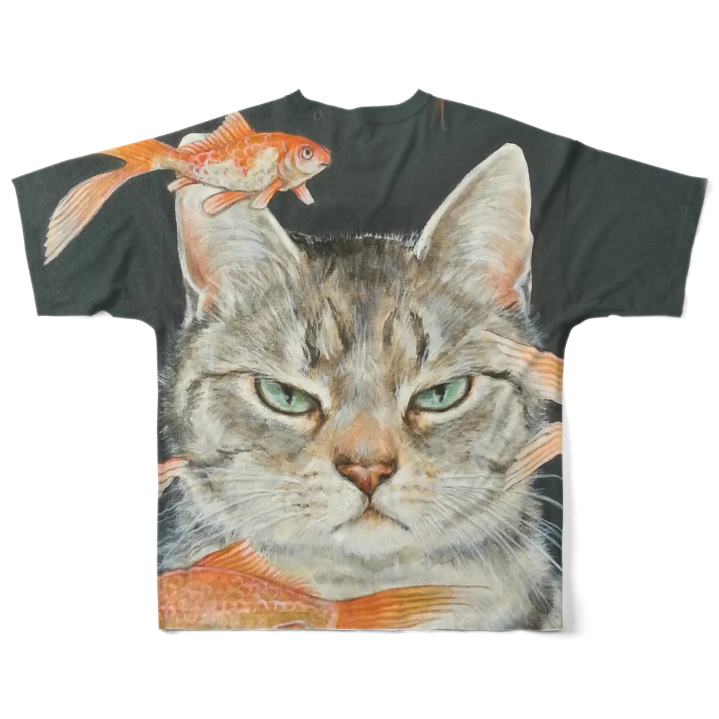 おちょぴの金魚と猫 フルグラフィックTシャツの背面