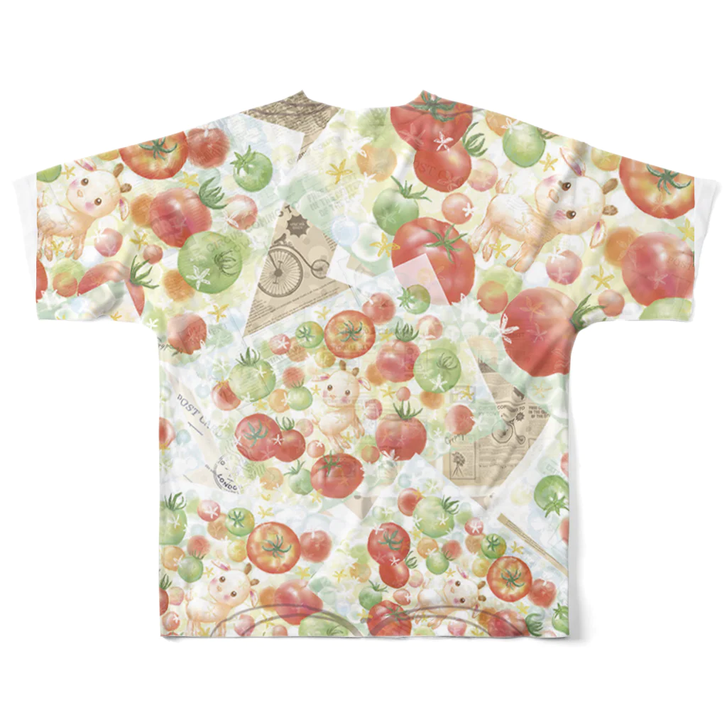 Vegefru　bouquet　　　　　　　＜ベジフルブーケ＞のヤギとトマトのコラージュ All-Over Print T-Shirt :back