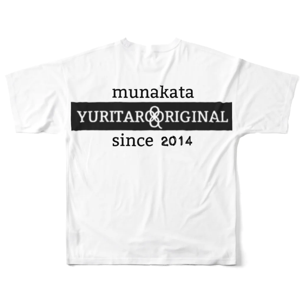 YURITAROORIGINLの笑うハリネズミとタンポポの綿毛. フルグラフィックTシャツの背面