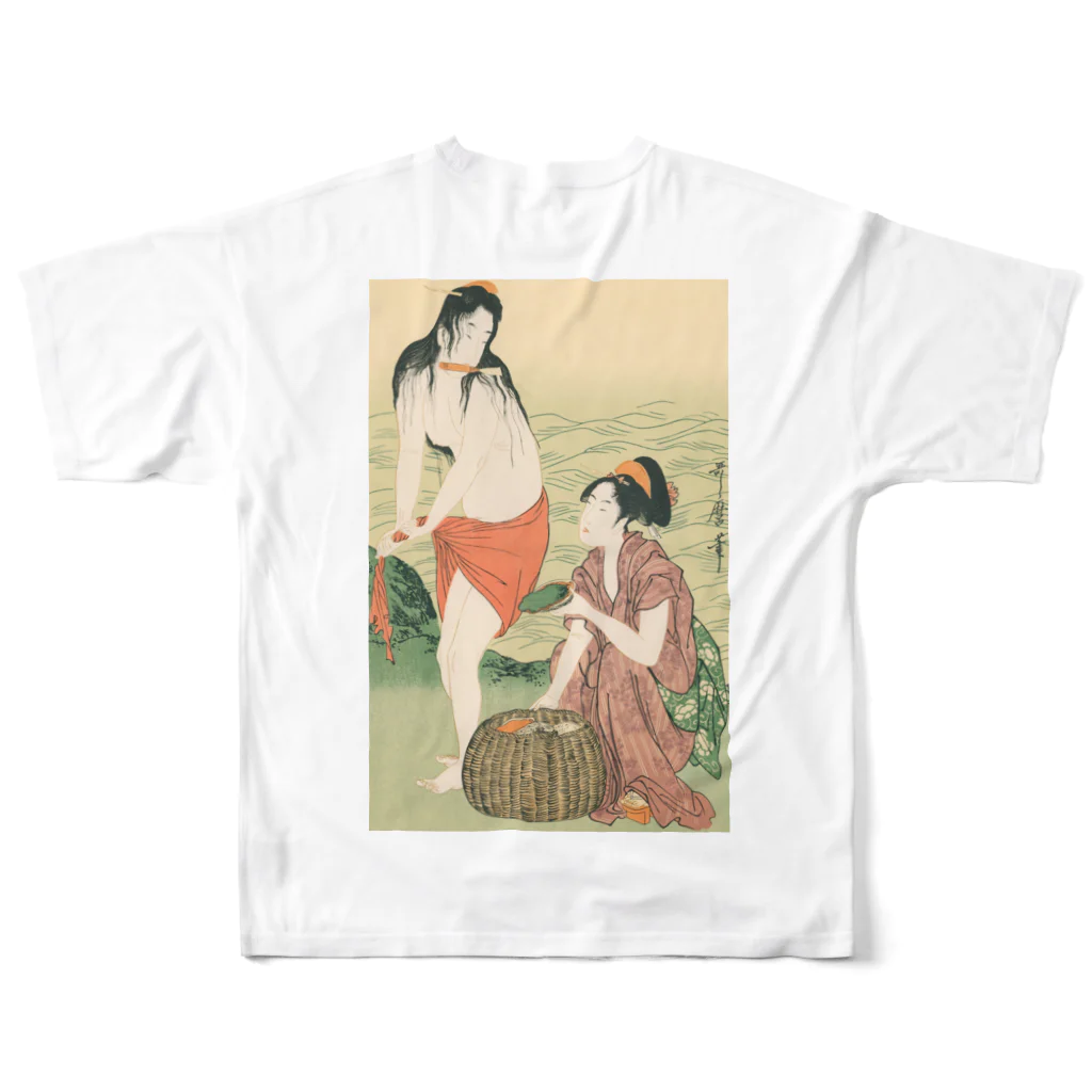 寿めでたや(ukiyoe)の浮世絵：喜多川歌麿_鮑取り  All-Over Print T-Shirt :back