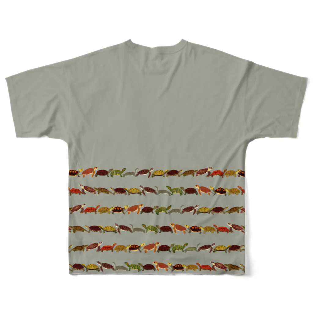 みのじの日本の亀ボーダー All-Over Print T-Shirt :back