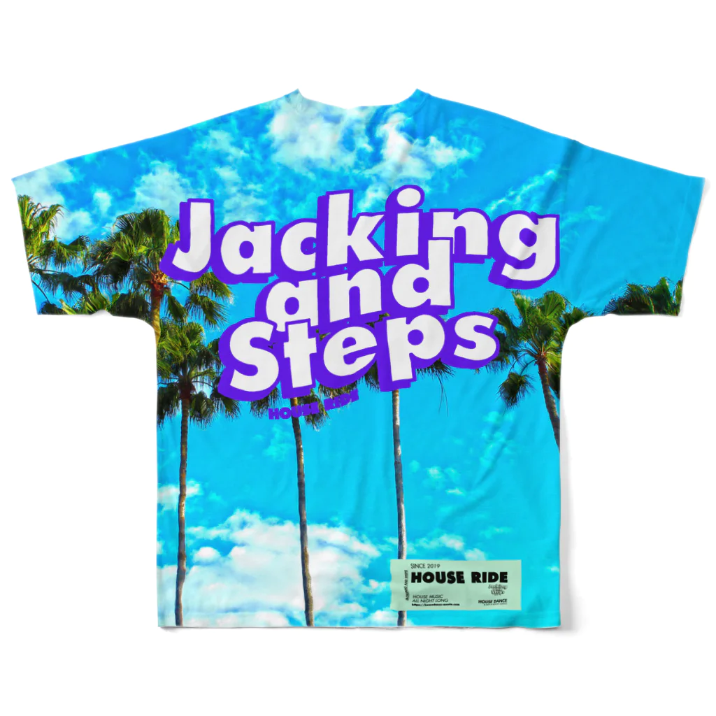 HOUSE DANCE MANIAのJACKING AND STEPS Palm tree フルグラフィックTシャツの背面