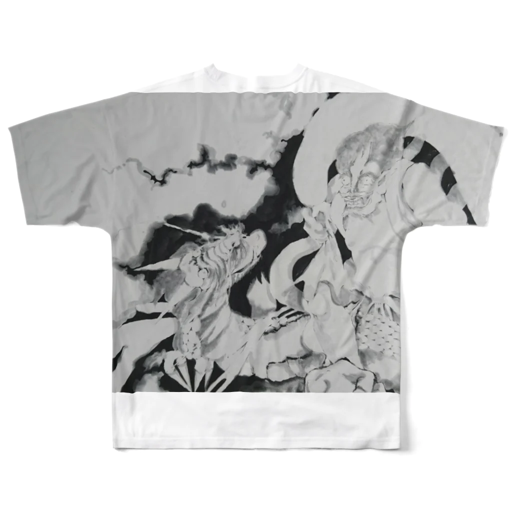 水墨絵師 松木墨善の雷神×風神 All-Over Print T-Shirt :back