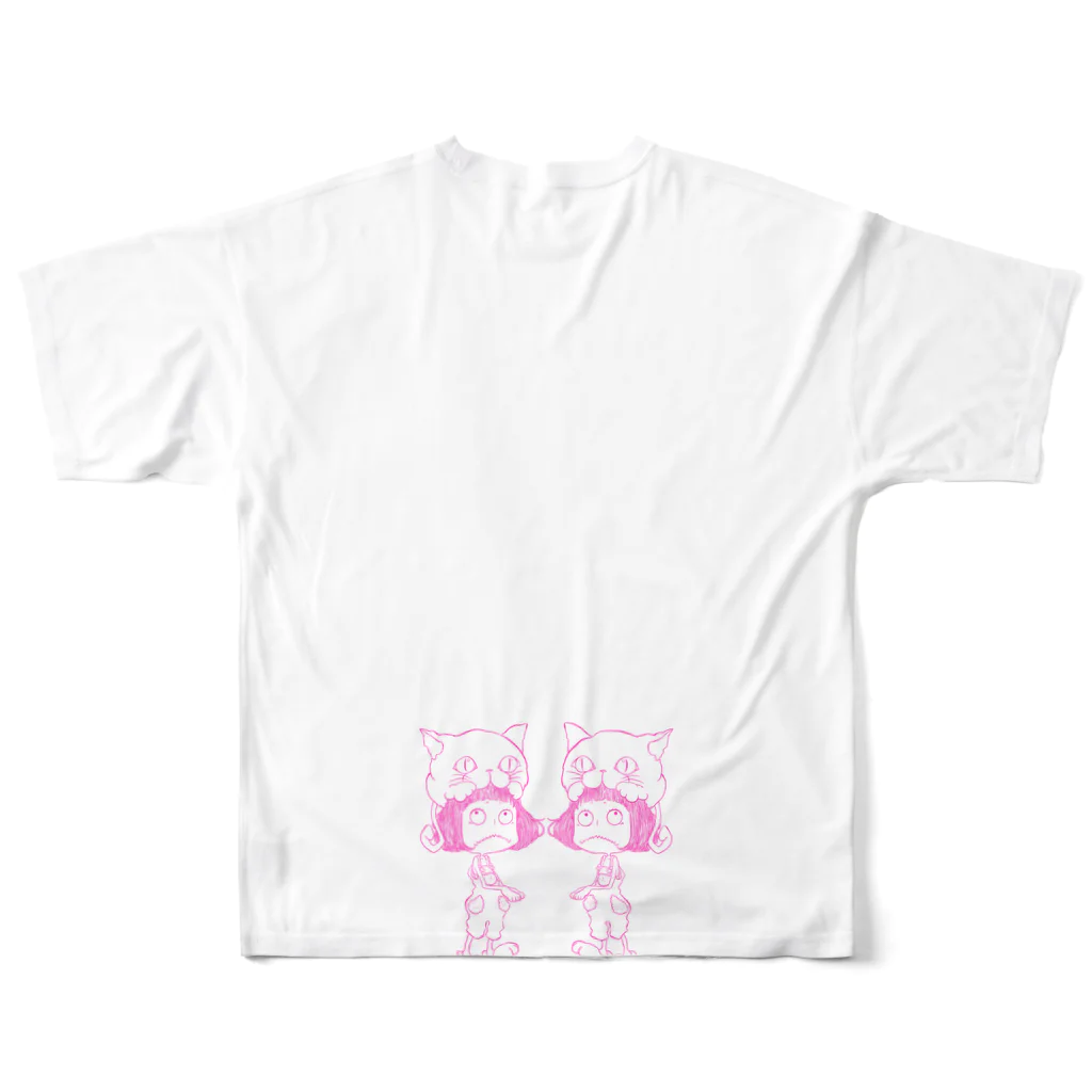 まてゆき.のガブねこズ 背中合せ All-Over Print T-Shirt :back